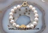 CFB1054 Hand-knotted 9mm - 10mm potato white freshwater pearl & honey jade bracelet