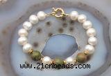 CFB1064 Hand-knotted 9mm - 10mm potato white freshwater pearl & unakite bracelet