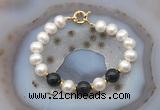 CFB1079 Hand-knotted 9mm - 10mm potato white freshwater pearl & black agate bracelet