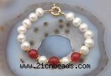 CFB1086 Hand-knotted 9mm - 10mm potato white freshwater pearl & candy jade bracelet