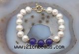 CFB1087 Hand-knotted 9mm - 10mm potato white freshwater pearl & candy jade bracelet