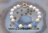 CFB1088 Hand-knotted 9mm - 10mm potato white freshwater pearl & candy jade bracelet