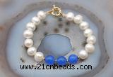 CFB1089 Hand-knotted 9mm - 10mm potato white freshwater pearl & candy jade bracelet