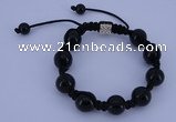 CFB549 12mm round black agate with alloy beads adjustable bracelet