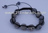 CFB552 12mm round agate with rhinestone beads adjustable bracelet