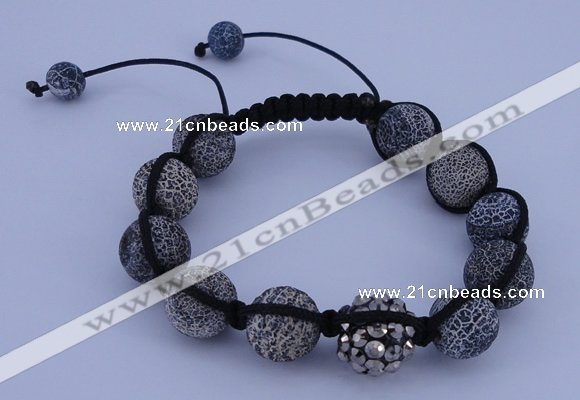 CFB552 12mm round agate with rhinestone beads adjustable bracelet