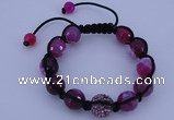 CFB553 12mm faceted round agate with rhinestone beads adjustable bracelet