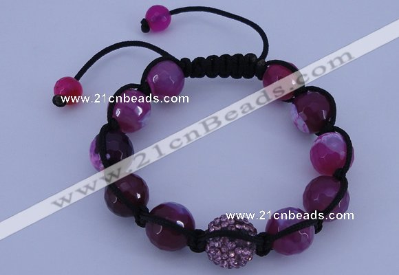 CFB553 12mm faceted round agate with rhinestone beads adjustable bracelet