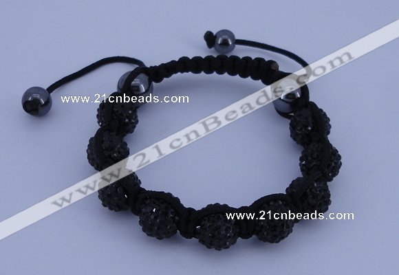 CFB556 10mm round rhinestone with hematite beads adjustable bracelet