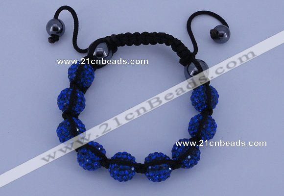 CFB558 10mm round rhinestone with hematite beads adjustable bracelet