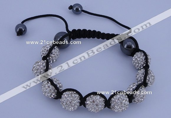 CFB560 12mm round rhinestone with hematite beads adjustable bracelet