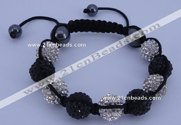 CFB562 12mm round rhinestone with hematite beads adjustable bracelet