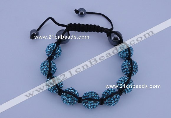 CFB565 12mm round rhinestone with hematite beads adjustable bracelet