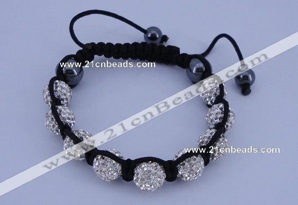 CFB570 10mm round rhinestone with hematite beads adjustable bracelet