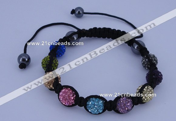 CFB571 10mm round rhinestone with hematite beads adjustable bracelet