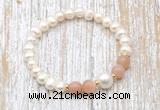 CFB605 6-7mm potato white freshwater pearl & moonstone stretchy bracelet