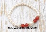 CFB608 6-7mm potato white freshwater pearl & red agate stretchy bracelet