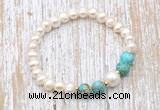 CFB614 6-7mm potato white freshwater pearl & blue sea sediment jasper stretchy bracelet