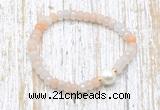 CFB709 faceted rondelle pink aventurine & potato white freshwater pearl stretchy bracelet