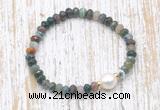 CFB724 faceted rondelle Indian agate & potato white freshwater pearl stretchy bracelet