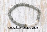CFB749 faceted rondelle labradorite & potato white freshwater pearl stretchy bracelet