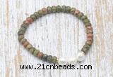 CFB758 faceted rondelle unakite & potato white freshwater pearl stretchy bracelet
