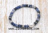 CFB769 faceted rondelle sodalite & potato white freshwater pearl stretchy bracelet