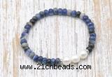 CFB770 faceted rondelle sodalite & potato white freshwater pearl stretchy bracelet