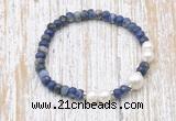 CFB771 faceted rondelle sodalite & potato white freshwater pearl stretchy bracelet