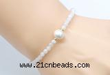 CFB801 4mm faceted round white moonstone & potato white freshwater pearl bracelet