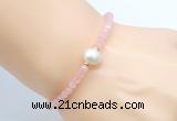 CFB805 4mm faceted round rose quartz & potato white freshwater pearl bracelet