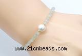 CFB807 4mm faceted round prehnite & potato white freshwater pearl bracelet