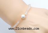 CFB821 4mm faceted round pink aventurine & potato white freshwater pearl bracelet