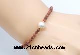 CFB823 4mm faceted round goldstone & potato white freshwater pearl bracelet