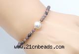 CFB831 4mm faceted round rhodonite & potato white freshwater pearl bracelet