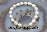 CFB925 9mm - 10mm rice white freshwater pearl & serpentine jasper stretchy bracelet