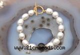 CFB937 Hand-knotted 9mm - 10mm rice white freshwater pearl & smoky quartz bracelet