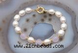 CFB985 Hand-knotted 9mm - 10mm rice white freshwater pearl & candy jade bracelet