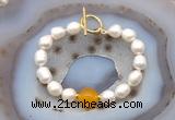 CFB986 Hand-knotted 9mm - 10mm rice white freshwater pearl & candy jade bracelet