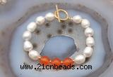 CFB987 Hand-knotted 9mm - 10mm rice white freshwater pearl & candy jade bracelet