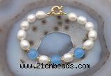 CFB989 Hand-knotted 9mm - 10mm rice white freshwater pearl & candy jade bracelet