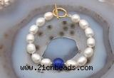CFB991 Hand-knotted 9mm - 10mm rice white freshwater pearl & candy jade bracelet