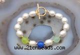 CFB997 Hand-knotted 9mm - 10mm rice white freshwater pearl & colorful candy jade bracelet