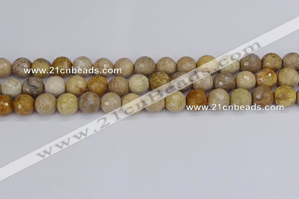 CFC231 15.5 inches 10mm faceted round fossil coral beads