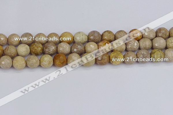 CFC232 15.5 inches 12mm faceted round fossil coral beads