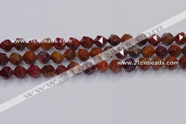 CFC308 15.5 inches 10mm faceted nuggets dyed coral jade beads