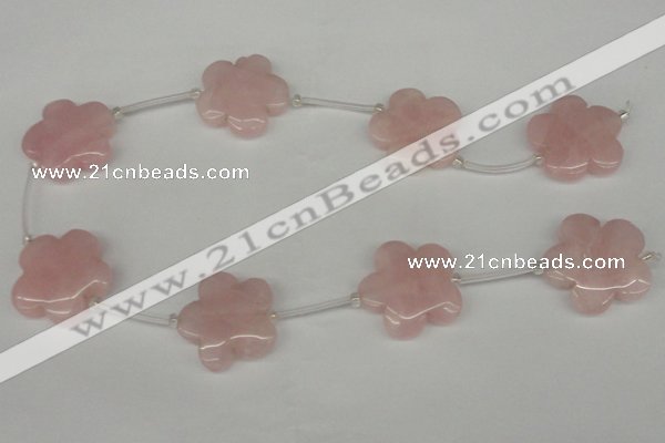 CFG1011 15.5 inches 30mm carved flower rose quartz beads