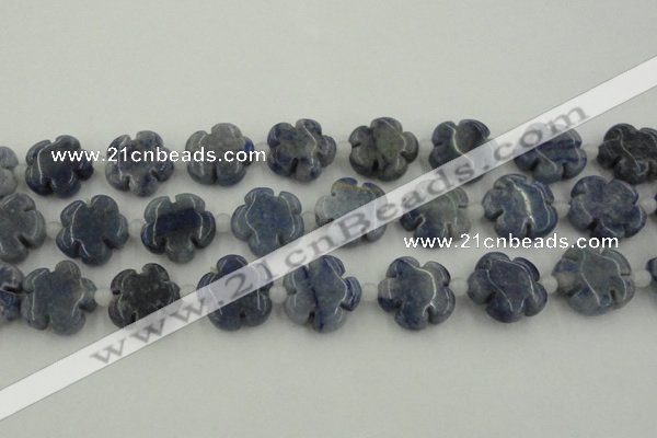 CFG1023 15.5 inches 16mm carved flower blue aventurine beads