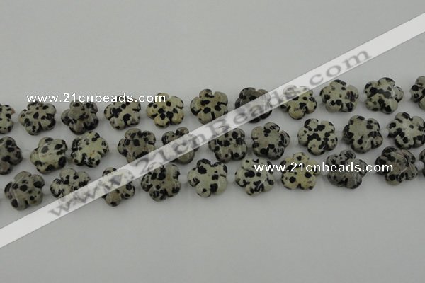 CFG1026 15.5 inches 16mm carved flower dalmatian jasper beads