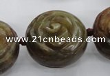 CFG1144 15.5 inches 30mm carved flower flower jade beads